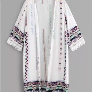 Tribal print tassel trim detail kimono